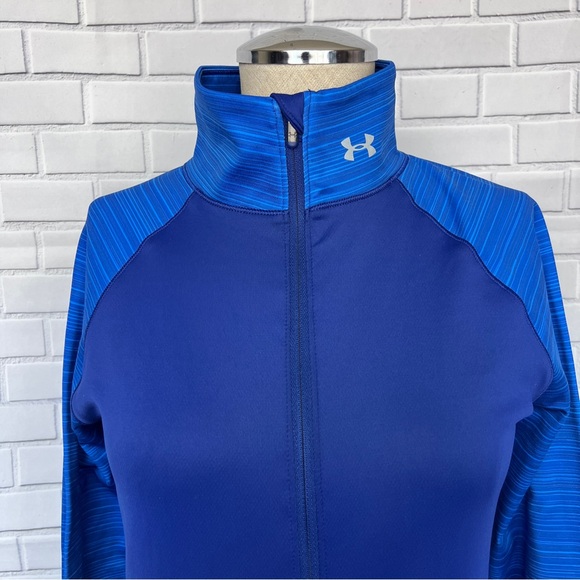 Under Armour Fitted Cold Gear 1/4 Zip Activewear Shirt Blue With Black Medium - Picture 10 of 10